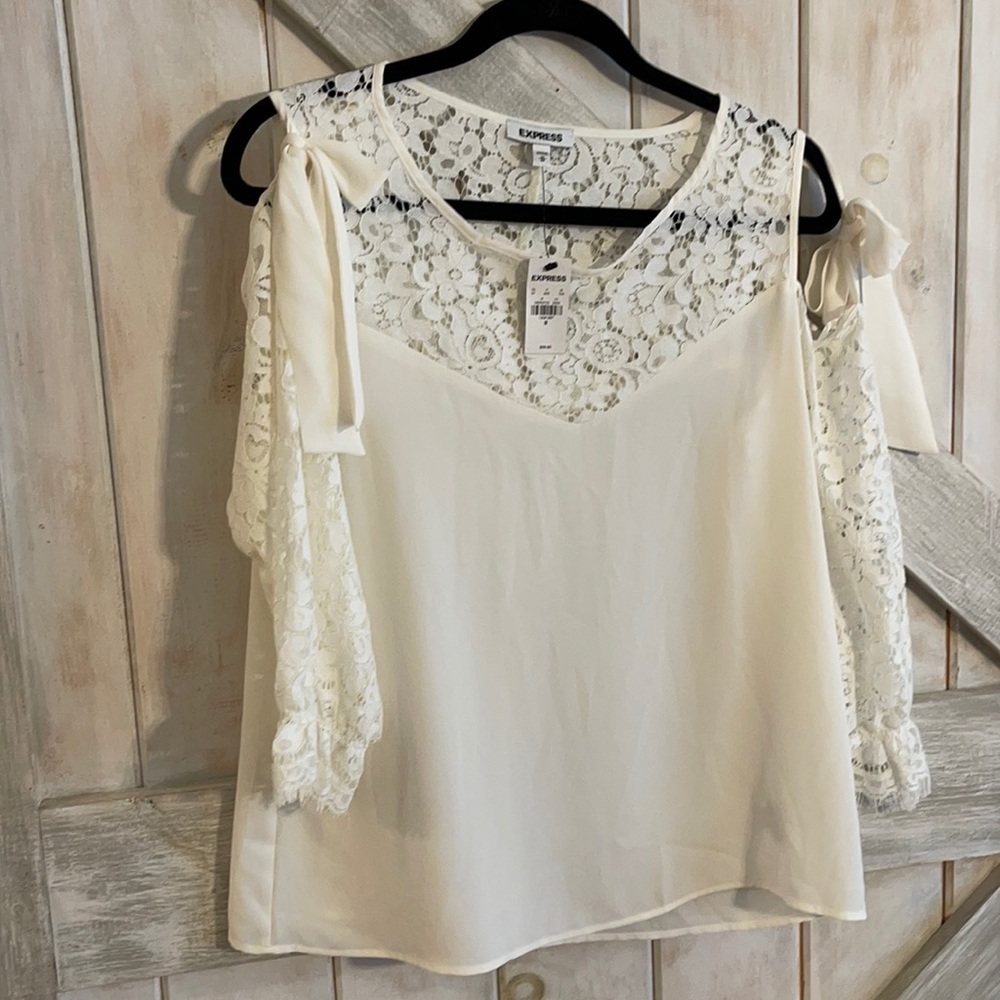Express white lace top with cutout sleeves